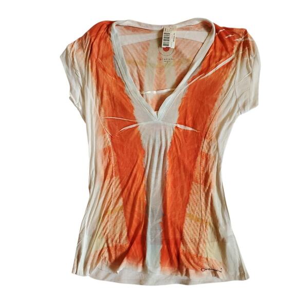NWT Oramomi Sheer White and Orange Short Sleeve Tee - Large - Picture 4 of 7